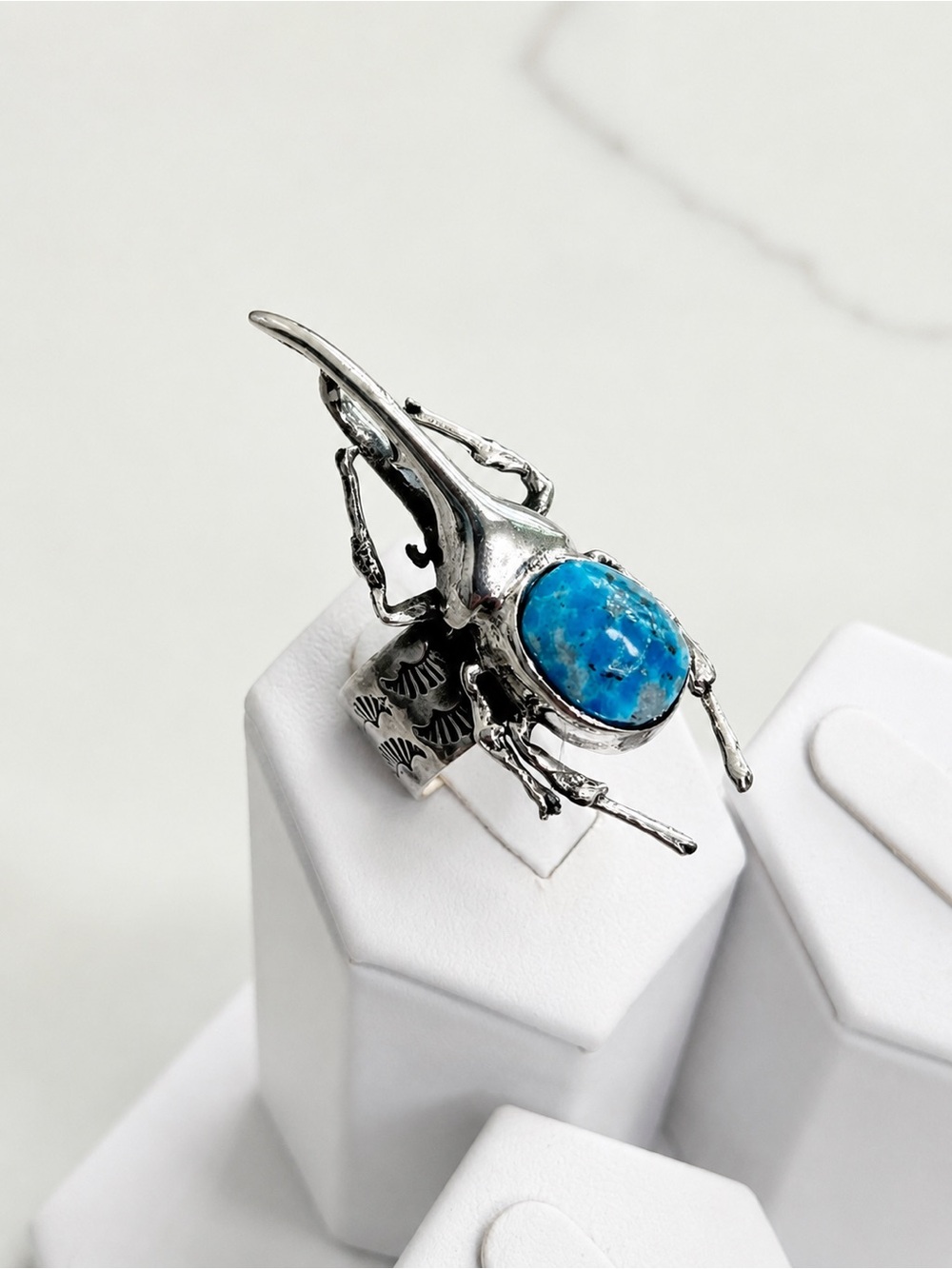 Sterling Silver Beetle Ring with Turquoise Stone